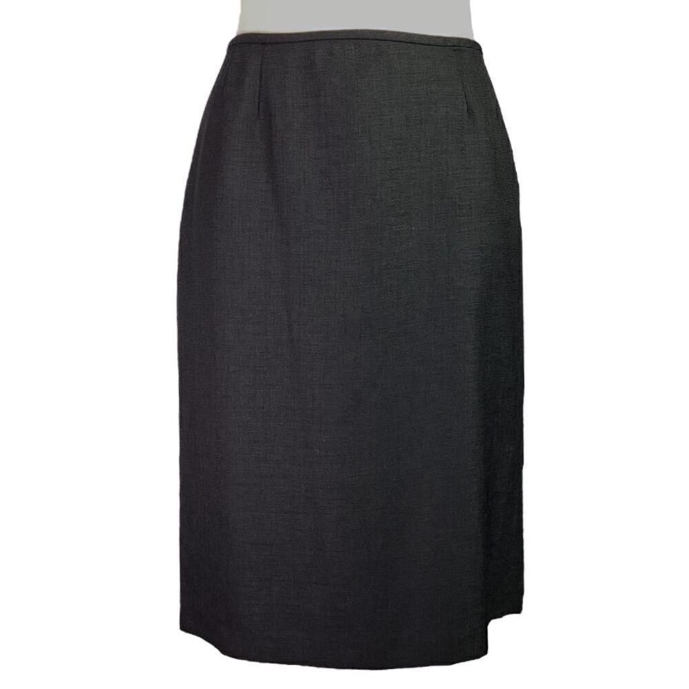 Le Suit Straight Skirt Women 18 Black Poplin Lined Midi Slit Zip Career Office